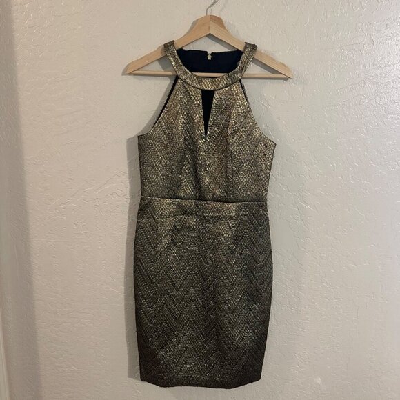 Trina Turk Gold Mackie Metallic Cocktail Dress - Picture 2 of 10